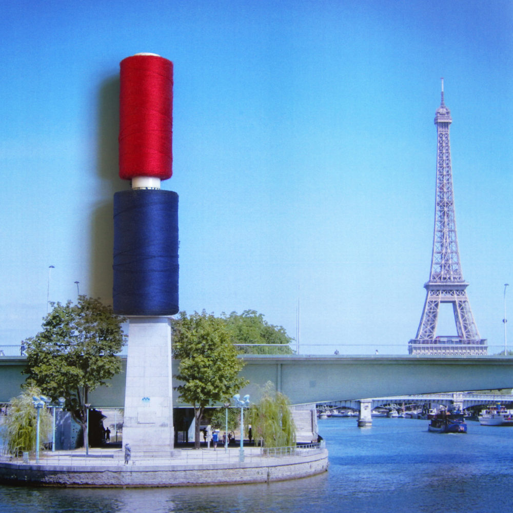 Eiffel Tower with blue, white and red thread